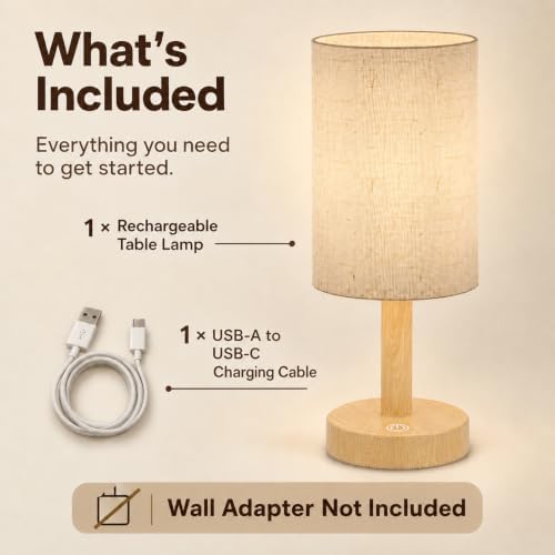 Small Rechargeable Cordless Table Lamp, Nightstand to Desk, Light Oak - Image 7