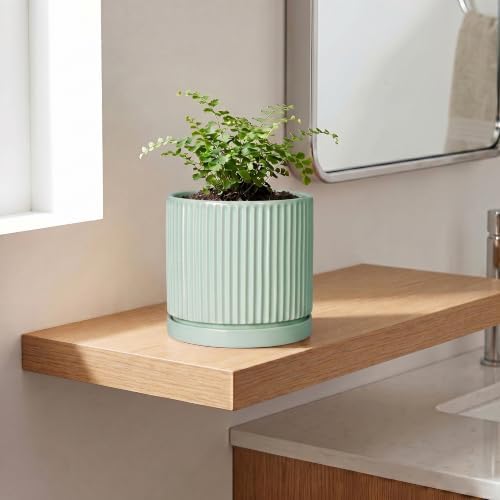 Ceramic Flower Pots, 6 Inch Plant Pot, Round Planter, Mint Green - Image 3