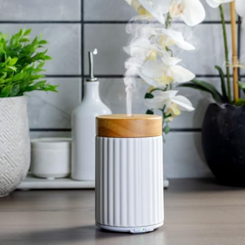 Airome Ceramic Essential Oil Diffuser|100 mL Humidifying Ultrasonic Aromatherapy Diffuser 8 Colorful LED Lights, Intermittent & Continual Mist, Auto Shut-Off, Wood & Ceramic - Image 2
