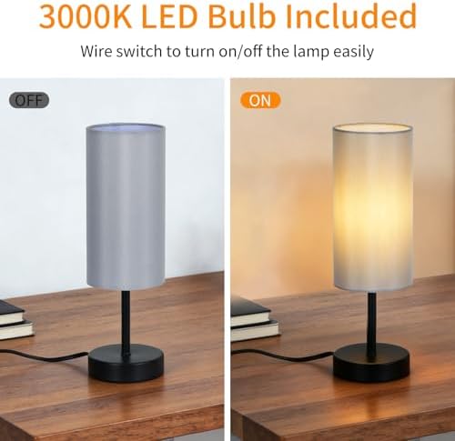 RISLG 2 Pack Small Table Lamps for Bedroom, Bedside Lamps for Nightstand with Wire Switch, Minimalist Modern Desk Lamps with Linen Fabric Shade for Kids Room Living Room Office Dorm, Bulb Included - Image 3