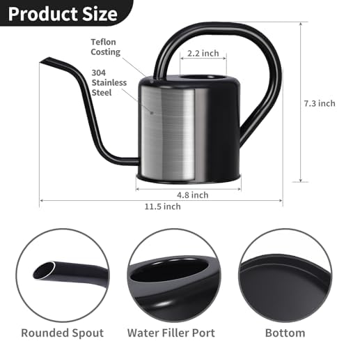 Watering Can, Stainless Steel Watering Can for Indoor & Outdoor Plants, 1L/35oz Long Spout Water Can with Handle, Rust-Proof Plant Watering Pot for House Plants, Garden Flowers - Image 3