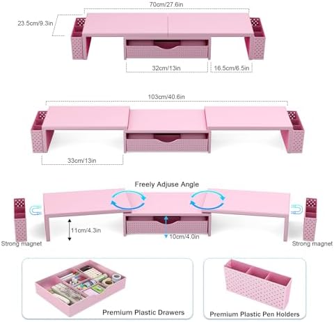Spacrea Dual Monitor Stand Riser with Drawer and 2 Pen Holders - Image 5