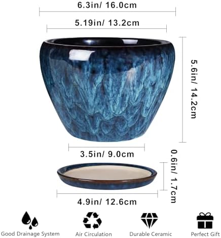 Ceramic Modern Glaze Succulent Planter Pot with Drainage Hole and Saucer 6 Inch Round Flower Plant Pot for Indoor Outdoor Herb Snake Plants - Image 2
