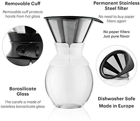 Bodum 51oz Pour Over Coffee Maker, High-Heat Borosilicate Glass with Reusable Stainless Steel Filter and Cork Grip - Made in Portugal - Image 4