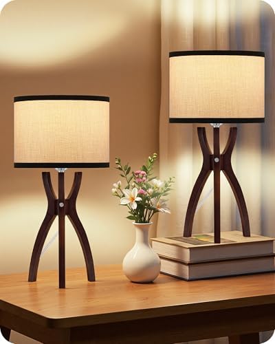 Bedside Lamps Set of 2, 17.7" Mid Century Table Lamps by GOEBLESON