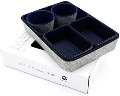 Welaxy 7 Piece Felt Desk Drawer Organizer Storage Bin Navy Catchall Tray - Image 3