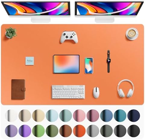 Aothia Faux Leather Desk Mat - Large Mouse Pad, Non-Slip PU Leather Blotter, Waterproof Writing Surface for Office and Home (Hermes Orange, 63" x 24") by AothiaSimpleNaturalUnique