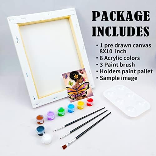 VOCHIC Painting Kit Pre Drawn Canvas for Painting for Adult Party Kits Paint and Sip Supplies 8x10 in Canvas Butterfly Girl 8 Acrylic Colors,3 Brush,1 Pallet Paint Art Set (Pack of 2) - Image 5