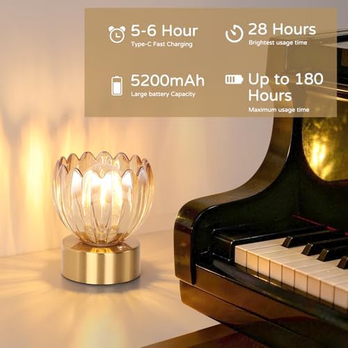 Shenmoyl Cordless Small Table Lamp with 5200mAh Battery & Touch Control, Battery Operated Tulip Table Lamp with 3 Colors, Rechargeable Mini Table Lamps for Bedsides, Bedroom, Nightstand (Amber) - Image 6