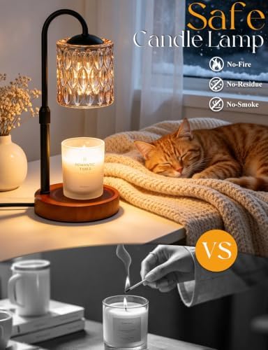 Briever Dimmable Candle Warmer Lamp with Timer, Height Adjustable Electric Candle Wax Warmer, Birthday Gifts for Women Mom, House Warming Gifts New Home Decor, Solid Wood Base, Walnut Champagne - Image 4