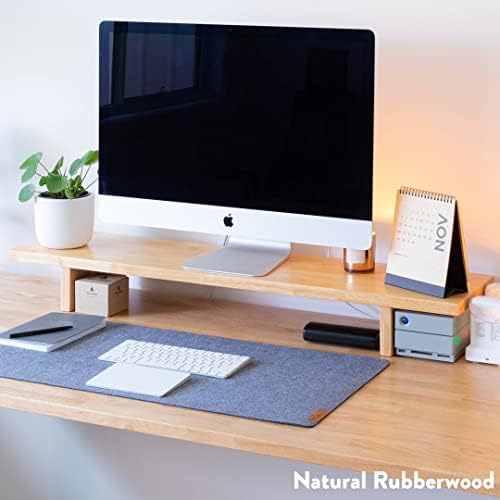 Desky Monitor Stand – Ergonomic Wood Riser for Single or Dual Monitors, Desk Shelf Organizer to Elevate Screen Height – Classic Oak - Image 3