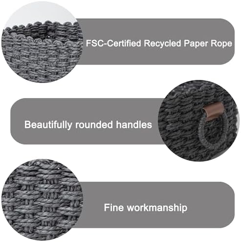QINGTUHONE Woven Paper Rope Wicker Basket for Organizing(Set of 3,Black) - Image 2