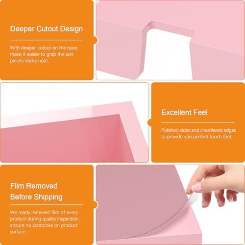 Beego Sticky Note Holder Organizer - 3x3 in Lightpink Acrylic Notepad Holder Acrylic Sticky Note Dispenser Cute Memo Holder (NO PADS) for Dorm Room Office Desk Organization - Image 6