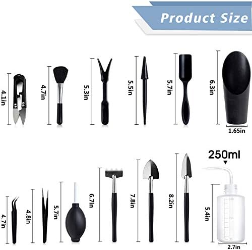 Succulent Tools, 13 Pcs Mini Garden Tool Set, Transplanting Tools Set,Succulent Care kit for Succulent Miniature Gardening Plant, Black - Image 2
