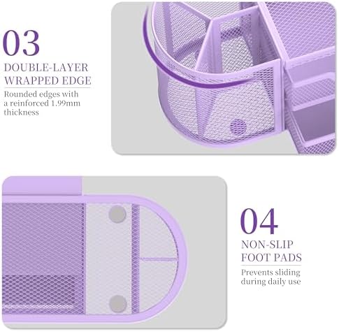 SUPEASY Mesh Desk Organizer, Pen Holder for Desk with 2 Drawers, Purple - Image 6
