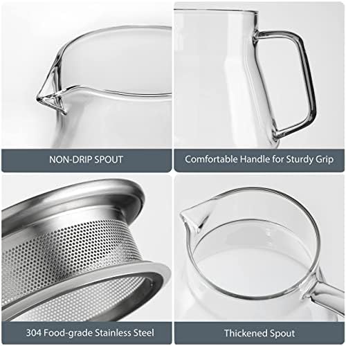 CNGLASS Small Glass Teapot with Stainless Steel Filter Lid,15oz(450ml) Glear Tea Kettle Stovetop Safe,Borosilicate Glass Tea Pots for Blooming and Loose Leaf Tea - Image 6