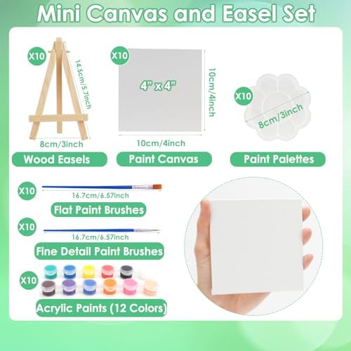 10 Set Canvas Painting Kit, 4 x 4 Inch Canvas Boards for Painting - Image 2