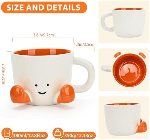 Coffee Mugs,Cute funny Mug For Women, 12.8oz/380ml Unique Ceramic Coffee Tea Cups, Office Mug Gift (orange) - Image 2