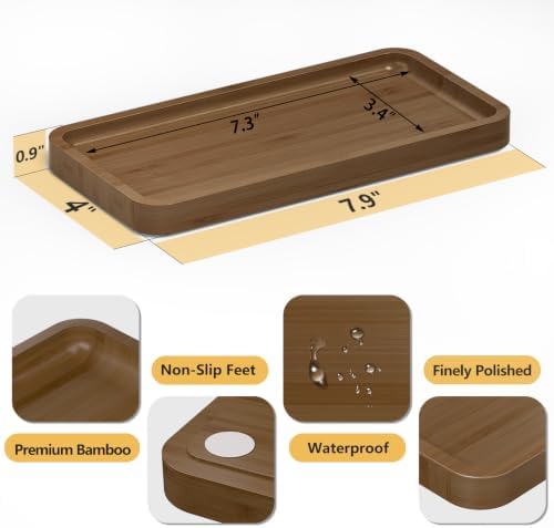 Weenson Small Bathroom Vanity Tray for Countertop Makeup Perfume Jewelry Decor Candle Keys, Bamboo Kitchen Tray for Soap Dispenser Spice, Small Toilet Tray for Sink 7.9" L x 4" W x 0.79" H Brown - Image 3
