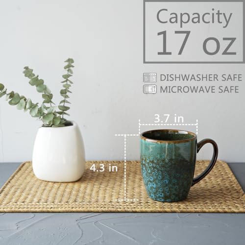 Bosmarlin Ceramic Coffee Mug Set of 4, 17 Oz, Coffee Cups with Big Handle, Microwave Safe, Unique Reactive Glaze (Blue) - Image 2