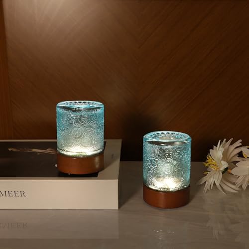 Mini Soft Warm Light Lamp Battery Operated Portable Night Light with Timer, Small Glass Vintage Dim Sleep Nightlights, Battery Powered Wireless Night Lights for Adults (1), Blue, M2-1-6 - Image 6