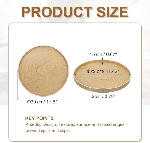 Wooden Serving Tray Round Wood Serving Tray Decorative Platter, 11.8 Inch Fit for Home Decor Kitchen Coffee Table Candle Holder, (Light Brown) - Image 2