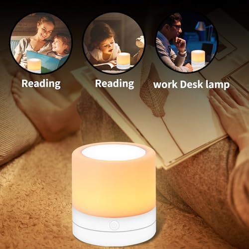 Nursery Night Light for Kids, USB Rechargeable Small Desk Lamp,13 RGB Colors & 4 Brightness & 1 Remote, Touch Bedside Cordless Table Lamp, Portable Night Lamp for Bedroom Living Room (2 Pack White) - Image 4