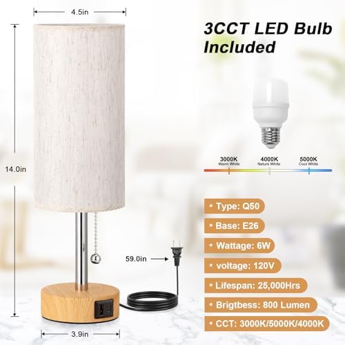 Bedside Table Lamp for Bedroom Nightstand - Small Desk Lamp with USB Ports - Image 2