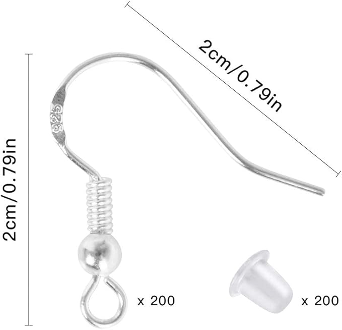 925 Sterling Silver Hypoallergenic Earring Hooks 100 Pairs for Jewelry Making, Fish Hook Earrings Making Kit, DIY Earring Findings Jewelry Making Supplies, with 200 PCS Earring Backs，Christmas Gifts