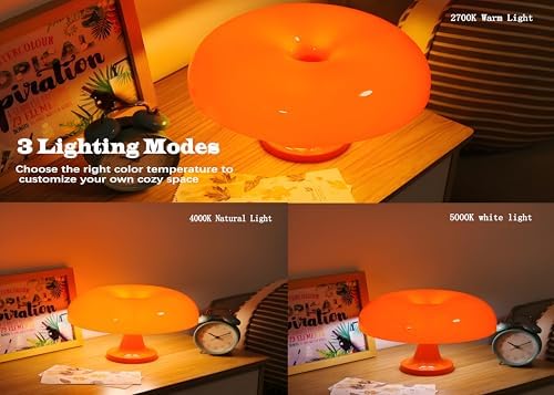 Orange Mushroom Lamp Dimmable Mushroom Table Lamp with 3 Lighting Modes Plug Donut 70s Retro Mid Century Lamp for Room Aesthetic Modern Lighting for Bedroom Living Room Home Decor & Gifts - Image 5