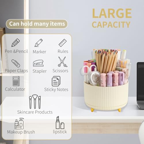 Camelmother 360°Rotating Pen&Pencil Holder For Desk With 5Slots Cute Office - Image 5