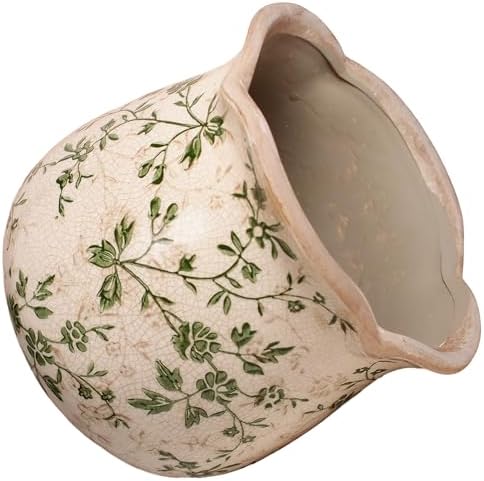 Xiaan Jiaju Vintage Ceramic 6.11'' Plant Pots, Decorative Vase for Indoor Garden, Room & Home Decor, Sage Beige - Image 2
