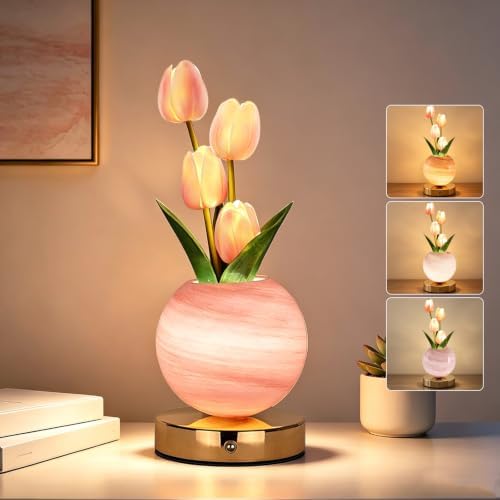 VEEKI Pink Tulip Flower Lamp, Rechargeable Cordless LED Floral Table Lamp by VEEKINavigation