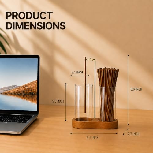 Incense Holder with 2 Tall Glass Bottle,Wooden Base Incense Stick Holder for Desktop,Incense Burner for Ash Collection,Ash Container for Meditation, Yoga, Spa, Home Decor - Image 3