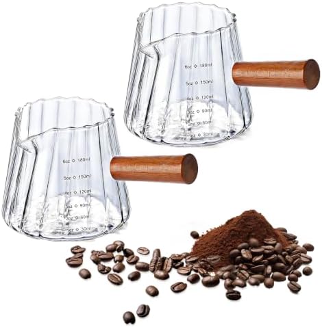 2 PCS Espresso Cups, 6 Oz Espresso Measuring Cup with Wood Handle by Unknown