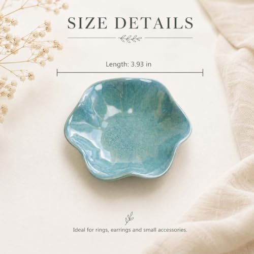 Blue Ceramic Jewelry Dish Tray, Ring Dish, Lotus Leaf Trinket Tray - Image 5