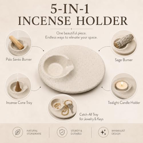 Cement Incense Holder, 5-in-1 Palo Santo Holder Ceramic Ash Tray - Image 2