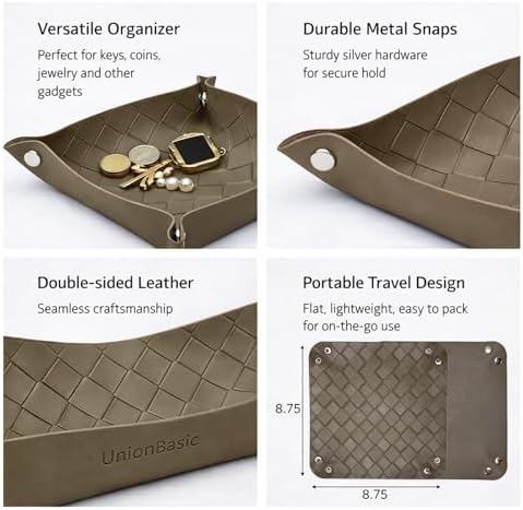UnionBasic Small Valet Tray, Jewelry Tray for Rings Watches Earrings, Entryway Catchall Caddy for Coins Keys Change, Nightstand Bedside Valet Holder, Trays for Electronic Gadgets, Woven Tobacco Brown - Image 2