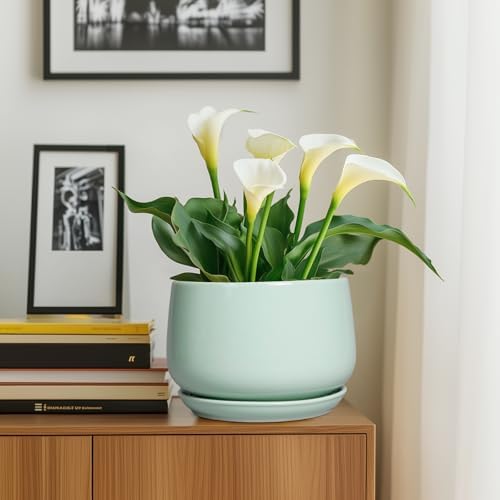 G EPGardening Ceramic Pots for Plants, 9 Inch Ceramic Planter, Green - Image 6