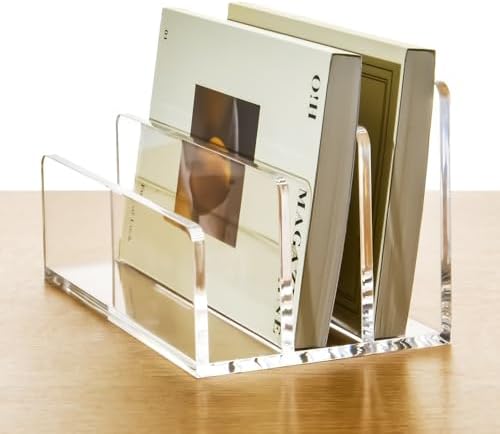 3 Compartments Clear Acrylic Mail Holder – Vertical Letter Sorter & Multifunction Desk Organizer for Bills, Documents, Notebooks – Modern Office/Home Envelope File Rack by AIMOLLYACRYLICSTORAGE
