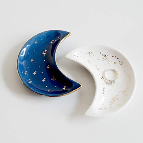 Small Moon Jewelry Dish Tray, Set of 2 (Blue and White) by HOMECREATER