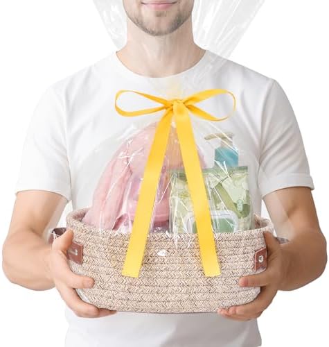 ABenkle Small Woven Basket, Mini Cotton Rope Storage Basket, Tiny Easter Basket, Shelf Basket, Oval Decorative Toy Dog Cat Basket for Nursery, Empty Gift Basket, 9.4" x 5.9" x 3.9" XS - Image 4