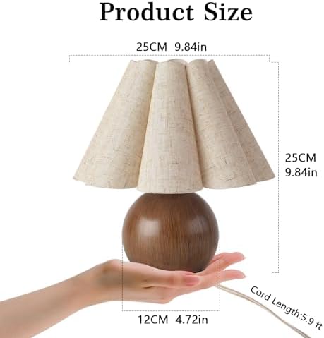 Farmhouse Cute Small Table Lamp, Wood Grain Vintage Table Lamps for Bedroom Nightstand, Cute Mini Bedside Small Table Lamps for Small Spaces with Scalloped Shade for Kitchen Counter, Bookshelf - Image 3
