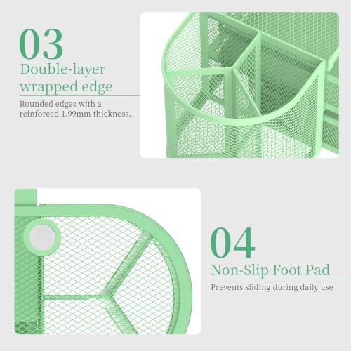 SUPEASY Mesh Desk Organizer, Pen Holder for Desk with 2 Drawers, MintGreen - Image 6