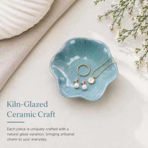 Blue Ceramic Jewelry Dish Tray, Ring Dish, Lotus Leaf Trinket Tray - Image 6
