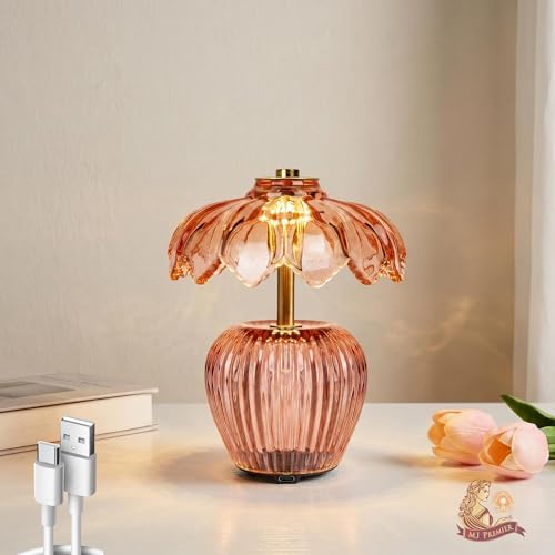MJ PREMIER Rechargeable Table Lamp, Small Cordless Lamp with Timer, Pink by MJPREMIER