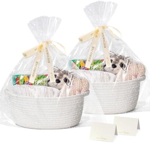 CHICVITA 2-Pack Gift Baskets Empty with Bags & Ribbon, Toy Basket, White by CHICVITA