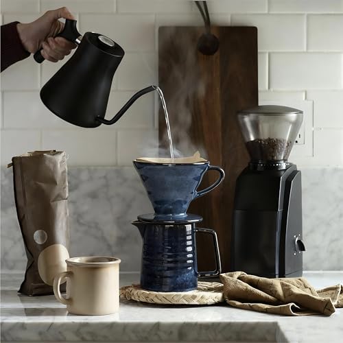 Vintage Ceramic Pour Over Coffee Maker with V60-Style Dripper and 40 Paper Filters (Blue) - Image 3
