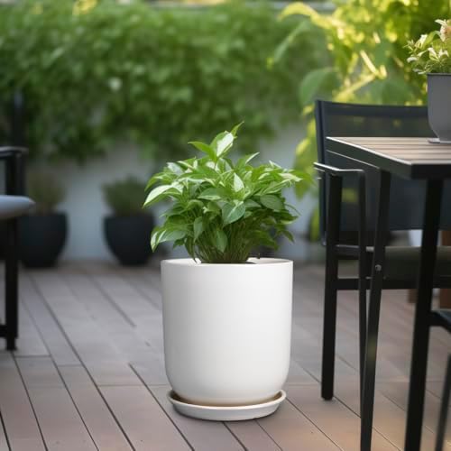Pots for Plants - 10 Inch Ceramic Plant Pot with Drainage Hole and Saucer Large Planter for Plants Indoor Outdoor Modern Flower Pot for Home Decor White - Image 4