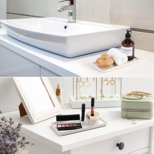 Gurygo 10" Bathroom Tray, Ceramic Vanity Trays for Bathroom, Small Ceramic Tray, Kitchen Soap Trays for Kitchen Counter (White with Gold-Edged, 10",Set/1) - Image 6